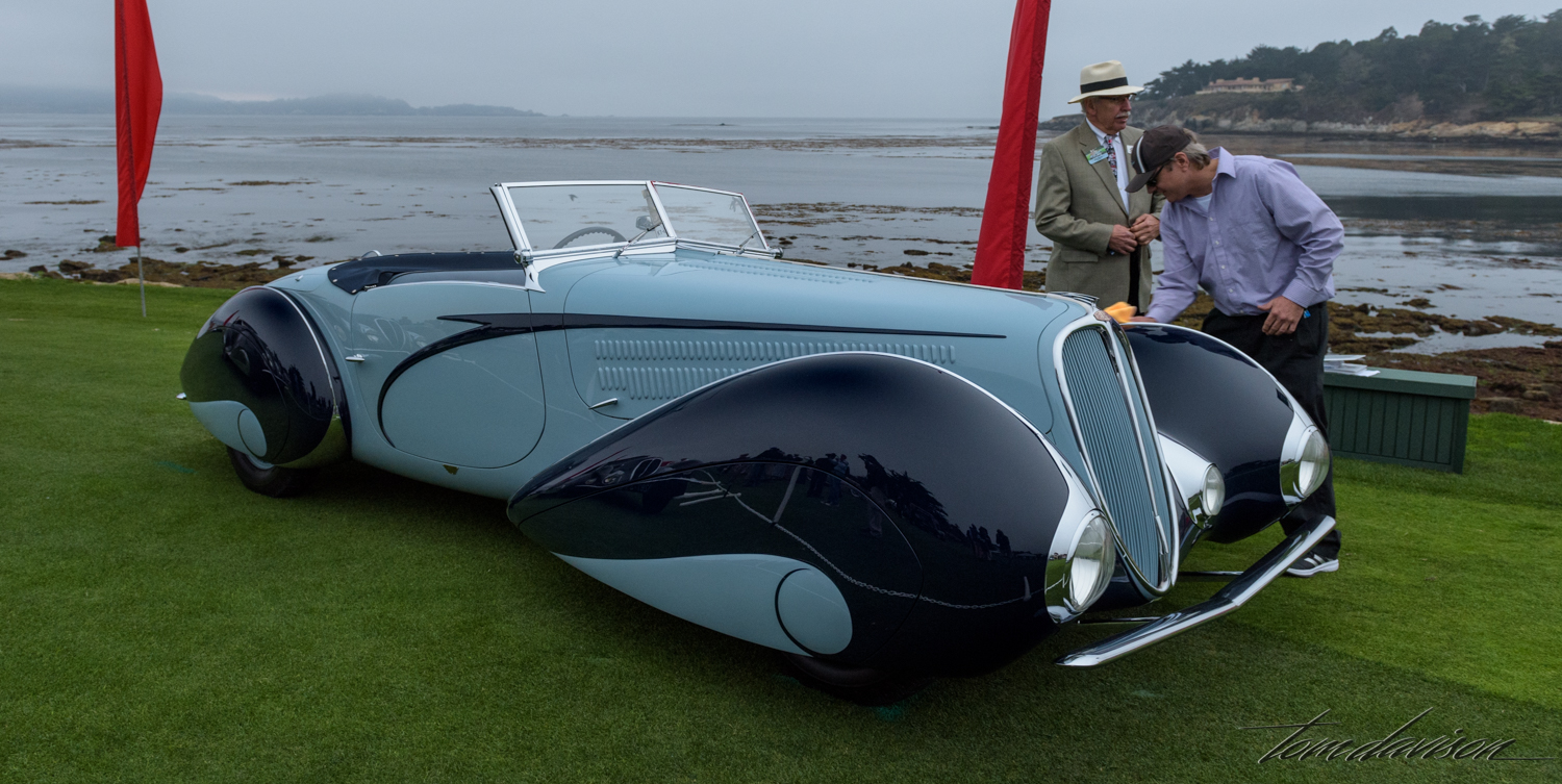 This is a streamlined Delahaye roadster with a body by Chabron.