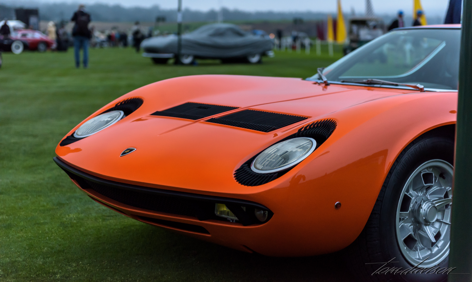 Front detail of a Lamborghini Miura. This model is considered the first supercar in the sports car world and the most beautiful by many design experts.