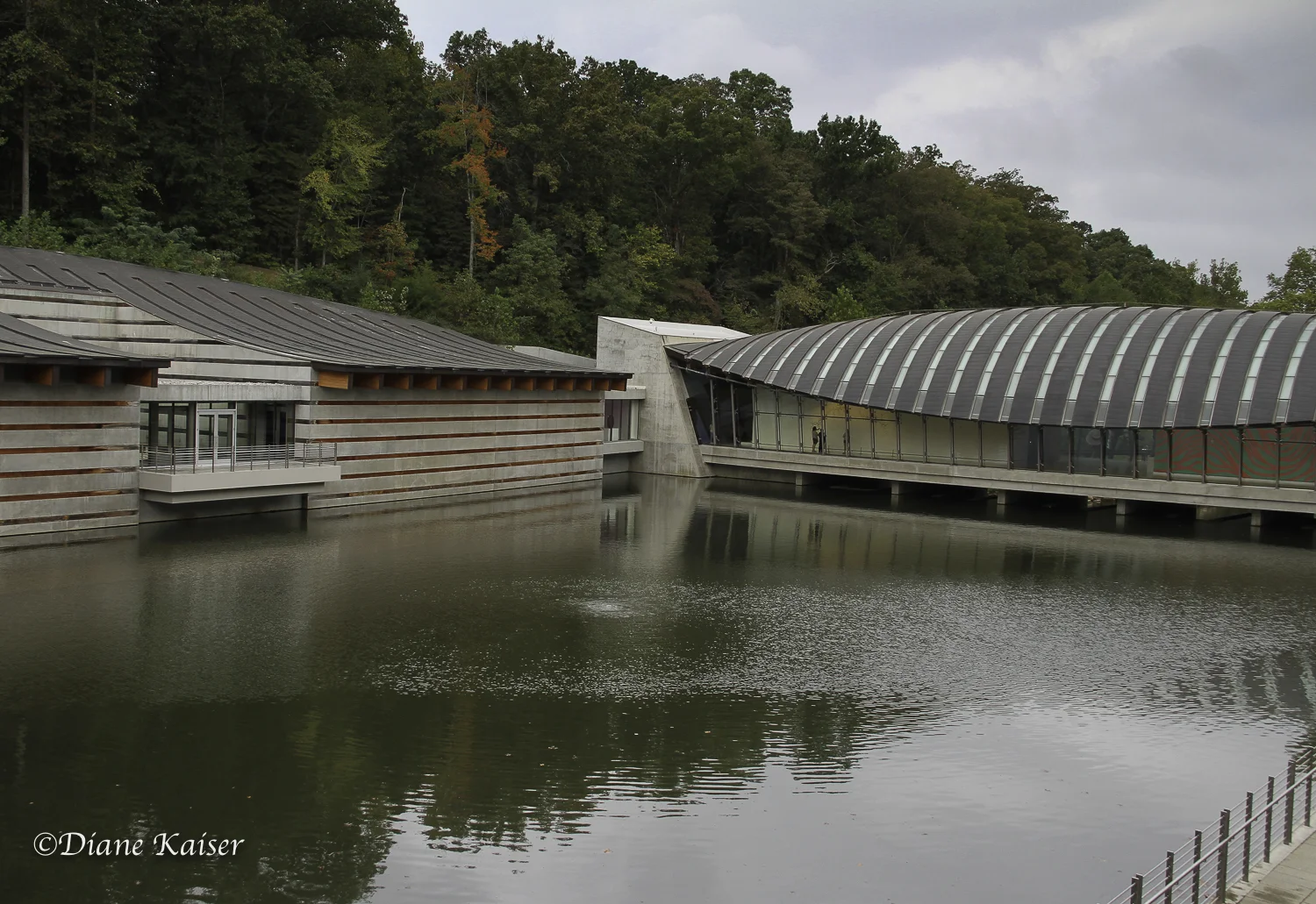 Before the rain started, we had an opportunity to appreciate the cohesiveness of the architecture and the site. Water is an important element of Arkansas topography in this area. 