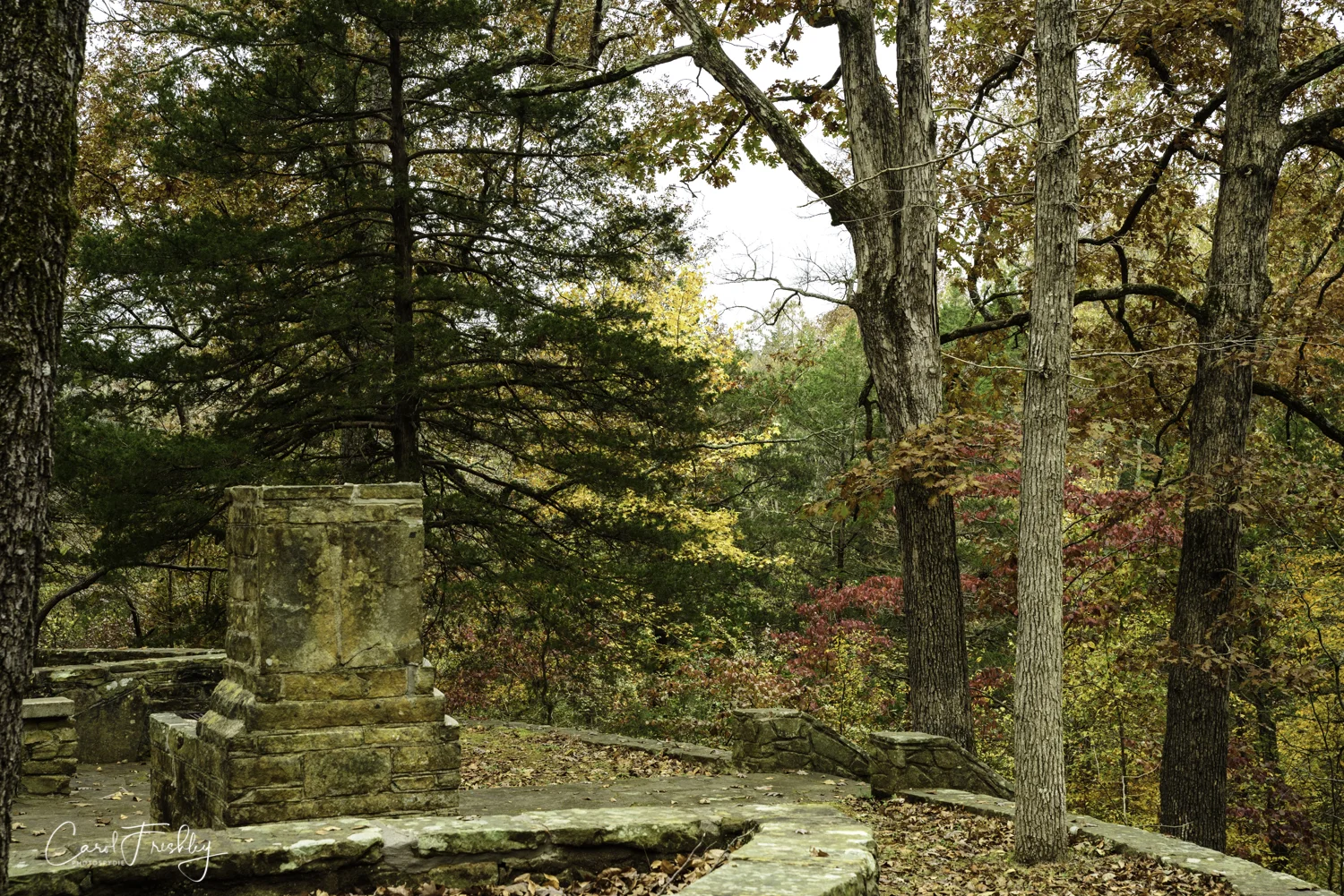 There are several gathering areas such as this one with a stone grill and seating.