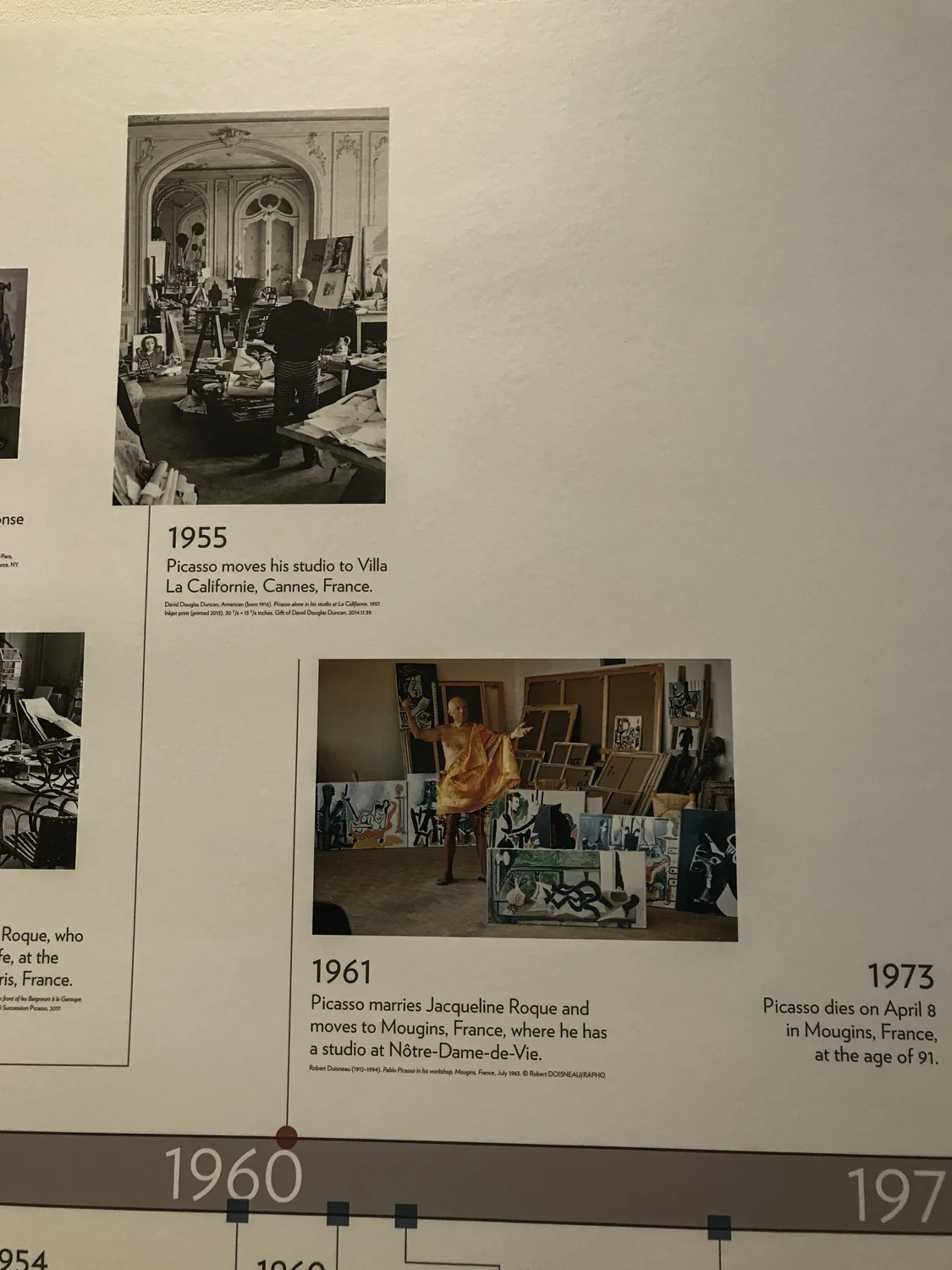 There was a long wall that featured a timeline of Picasso's life, showing significant events. This is one of a number of photographs taken of the the whole thing. It was useful to me to see how both his personal and artistic life evolved.