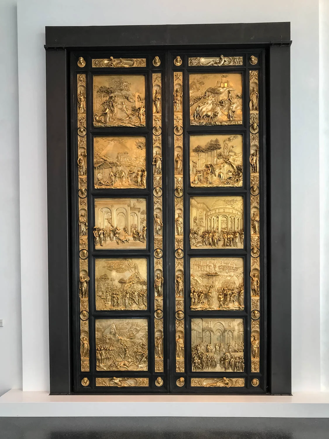 At the end of a long walkway one will see a huge panel entitled, Gates of Paradise . "They are famous because they mark major advances in rendering perspective, or receding space, and the human figure.