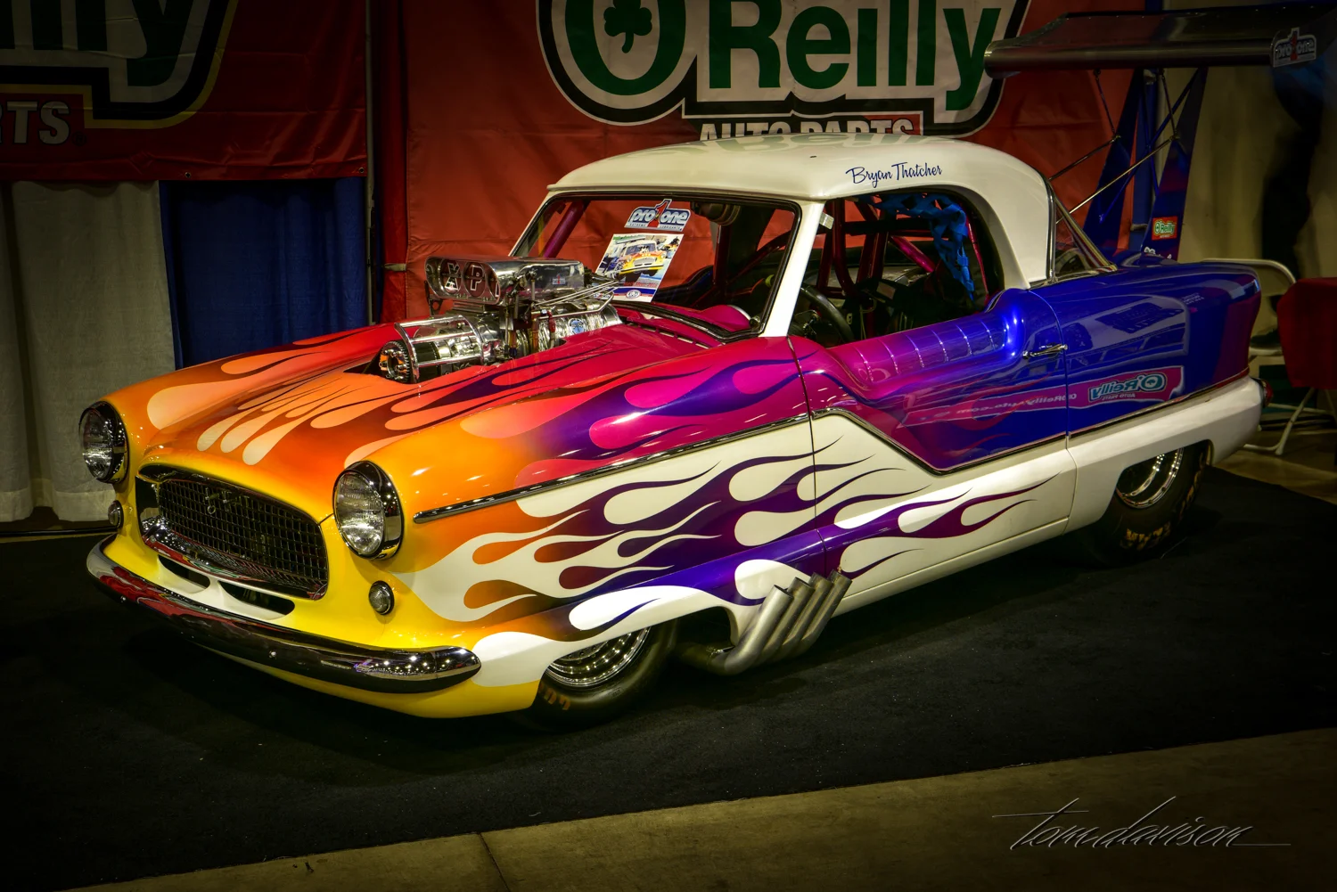Tiny 1950 Nash Metropolitan with over-sized dragster motor.