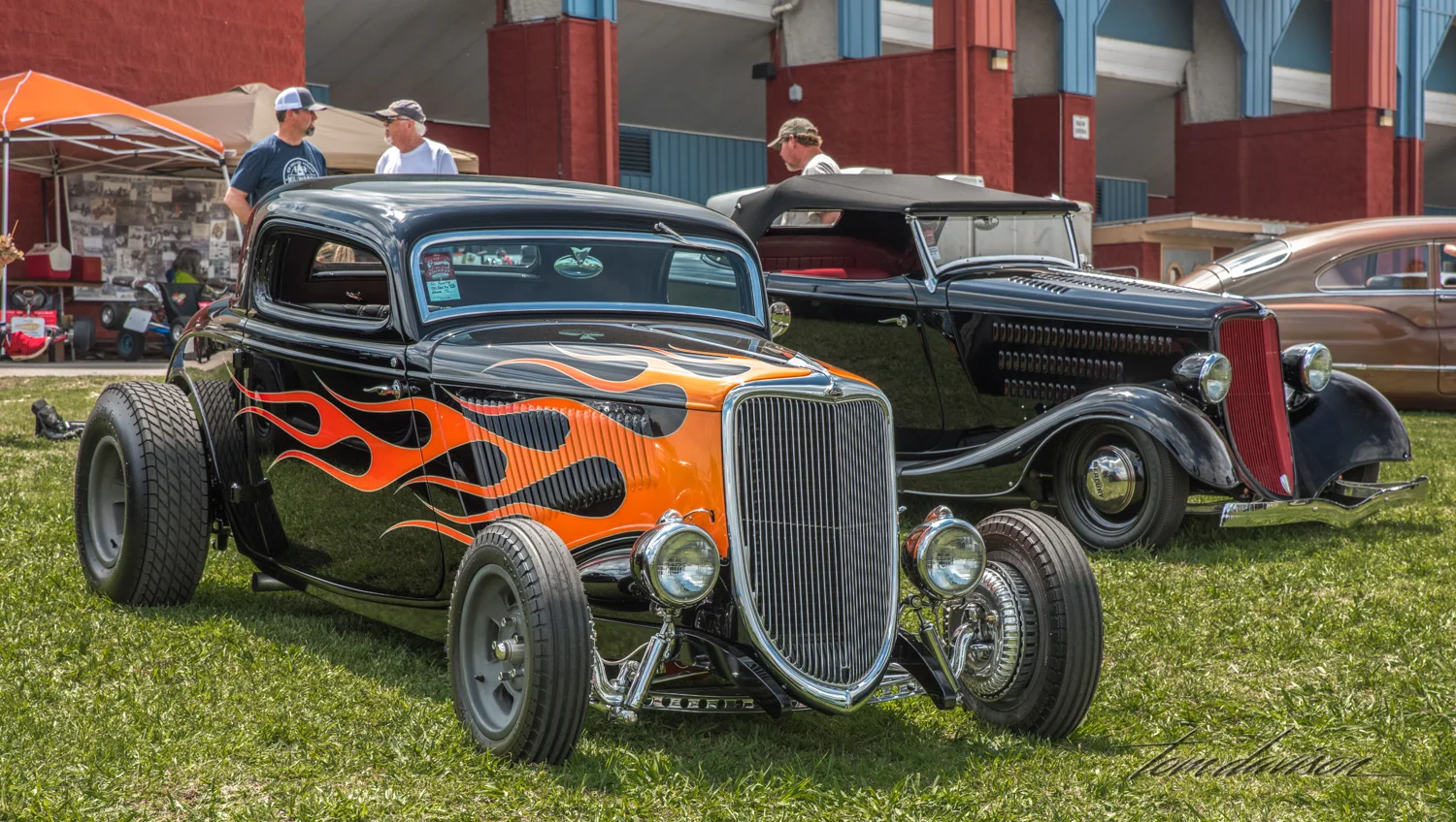 1934 Ford Coupe with '34 Roadster in the background.