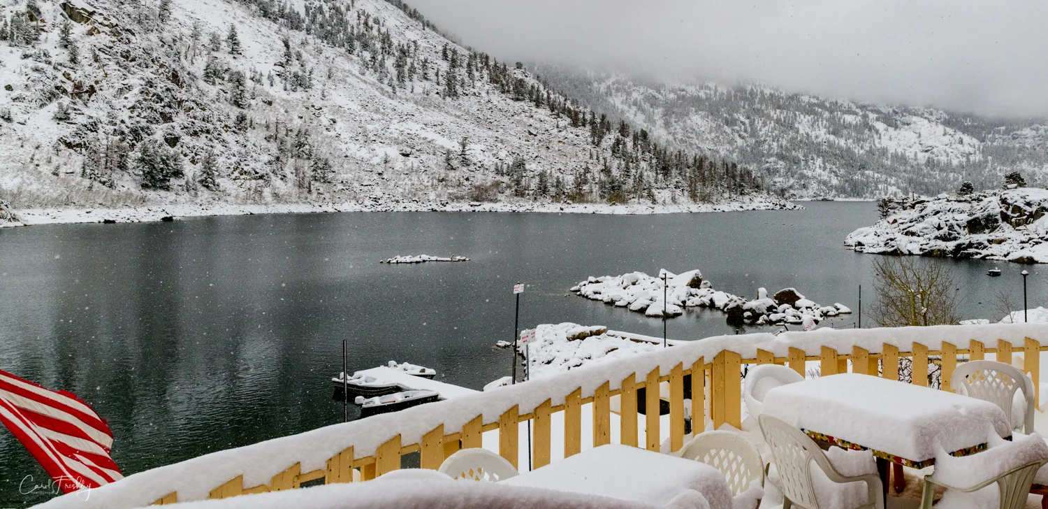 From the deck of the cafe at Lake Sabrina. Wind was strong and the hot chocolate welcome. We did not stay long or hike around.