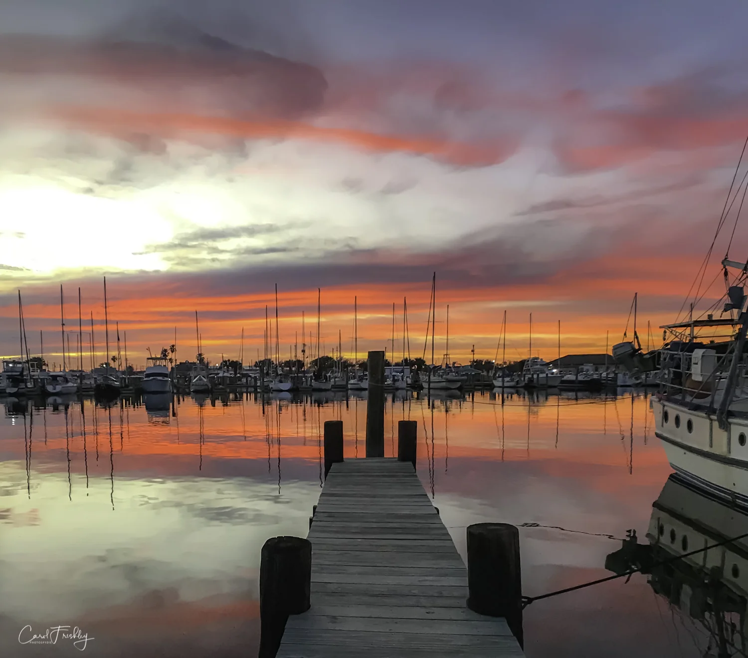 There were not nearly enough sunsets to suit us. But this one, with the marina as a foreground, was a keeper.