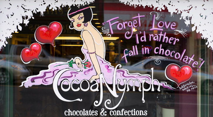 Window Painting for Cocoa Nymph Chocolates, Vancouver