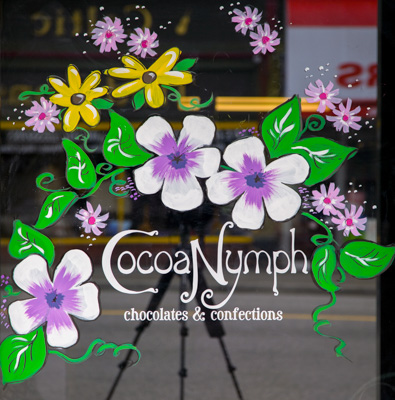 Window Painting for Cocoa Nymph Chocolates, Vancouver