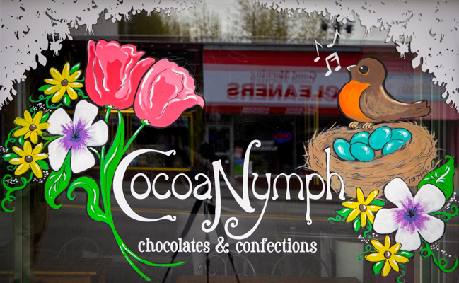 Window Painting for Cocoa Nymph Chocolates, Vancouver