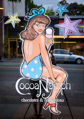 Window Painting for Cocoa Nymph Chocolates, Vancouver