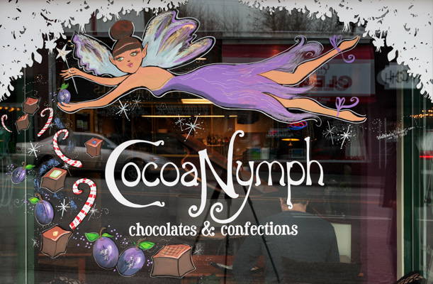 Window Painting for Cocoa Nymph Chocolates, Vancouver