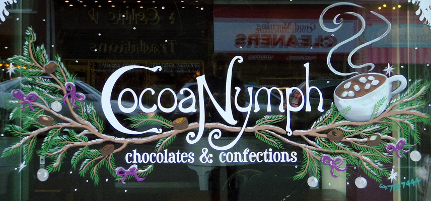 Window Painting for Cocoa Nymph Chocolates, Vancouver