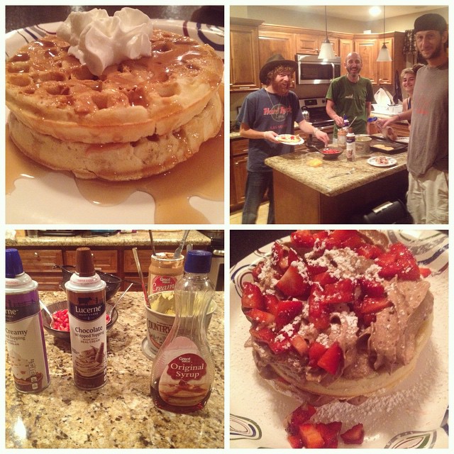 Sometimes you just want a late night waffle bar... with CHOCOLATE WHIPPED CREAM. #camelbackpackers #phoenix #hostel #hostellife #waffles #belgianwaffle #wafflebar