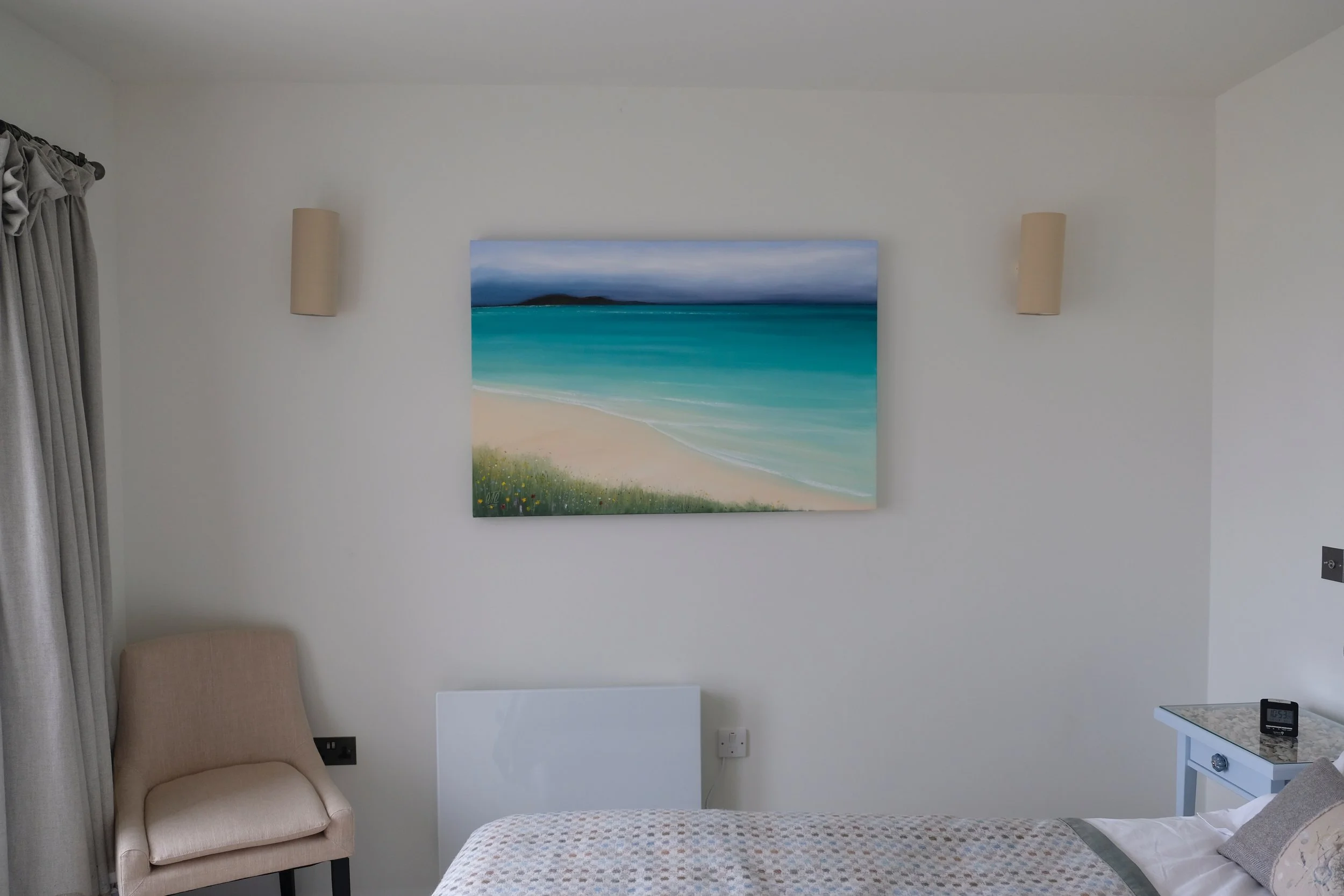 Shoreline features Andrew Craig's beautiful original oil painting of the beach at Scarista