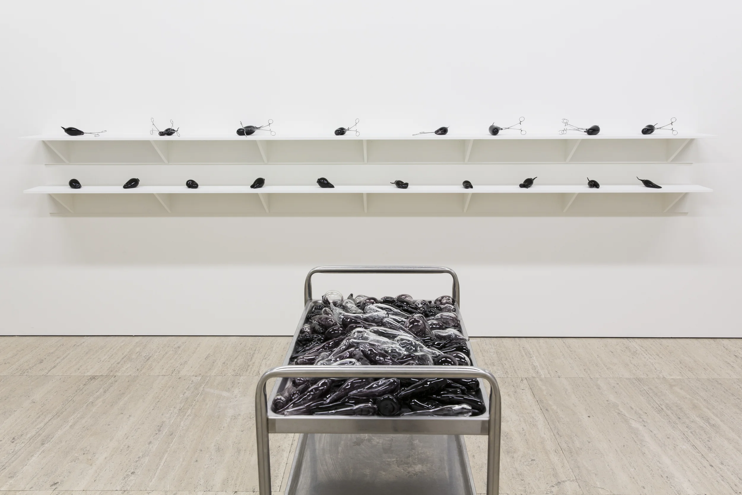 Yhonnie Scarce, Weak in Colour But Strong in Blood , 2014, detail, blown glass and found components, dimensions variable. Commissioned for the 2014 Biennale of Sydney and installed at the Art Gallery of New South Wales, courtesy the artist and dianne tanzer gallery + projects. Photography by Janelle Low.