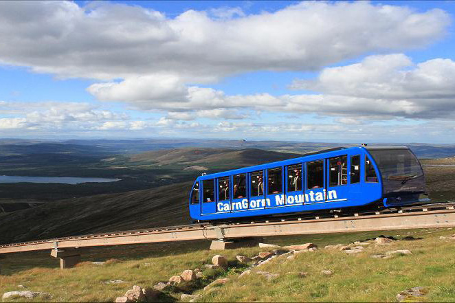 Cairngorms mountain funicular railway Opened in 2001, the railway transports visitors to the Ptarmigan Top Station, situated just below the summit of Cairngorm. With viewing terraces, a panoramic restaurant and a mountain exhibition, it truly is a Highland experience. Tel: 01479 861 261 www.cairngormmountain.co.uk