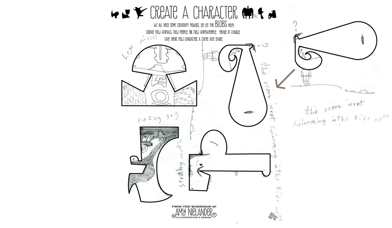ELLIOT: Clockwise from top left, LEGO MISSILE, THE OCEAN WENT SWIMMING IN THE KIDS NOSE, STRETCHY MOUTH MAN, FUZZY GUY