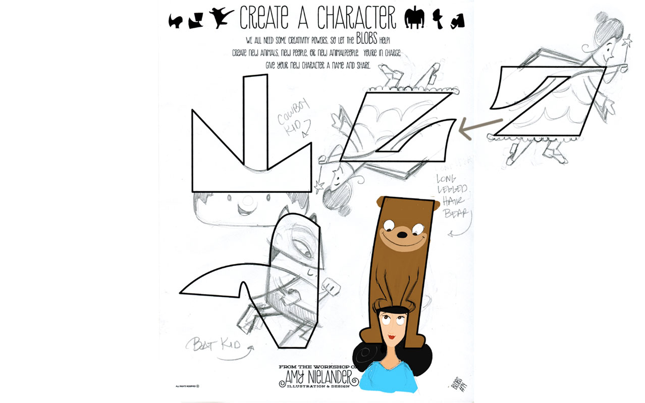 MY's BLOBS CLOCKWISE FROM TOP LEFT: COWBOY KID, FAIRY LADY, LONG LEGGED HAIR BEAR, BATKID