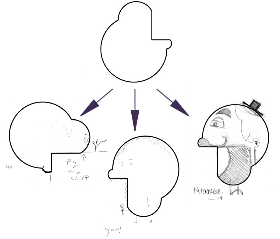 ANNA's ON LEFT (PIG ON A CLIFF), ELLIOT's CENTER (YUM!), AMY's ON RIGHT (NUTCRACKER)