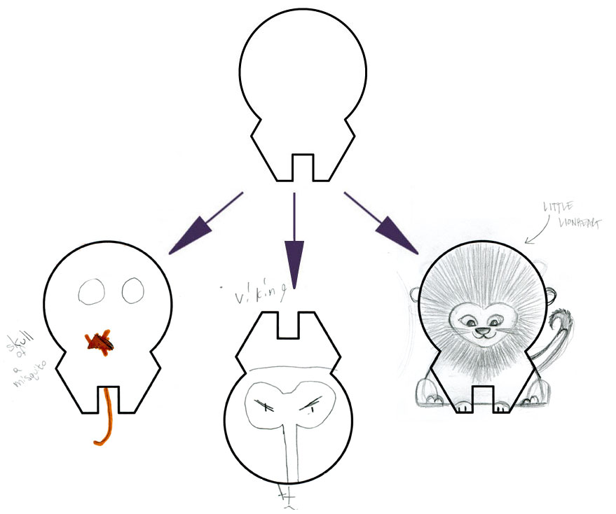LEFT (SKULL OF A MOSQUITO), CENTER (VIKING), AMY's ON RIGHT (LITTLE LIONHEART)