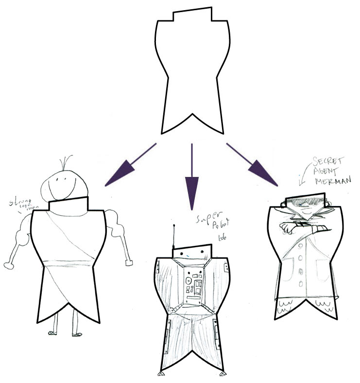 LEFT (STRONG TOGA MAN), CENTER (SUPER ROBOT BOB), AMY's ON RIGHT (SECRET AGENT MERMAN)