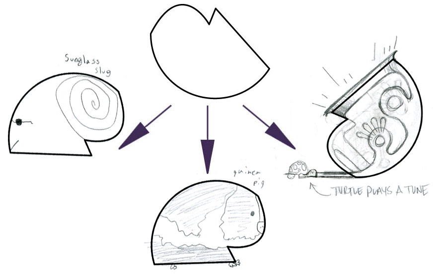 LEFT (SUNGLASS SLUG), CENTER (GUINEA PIG), AMY's ON RIGHT (TURTLE PLAYS A TUNE)