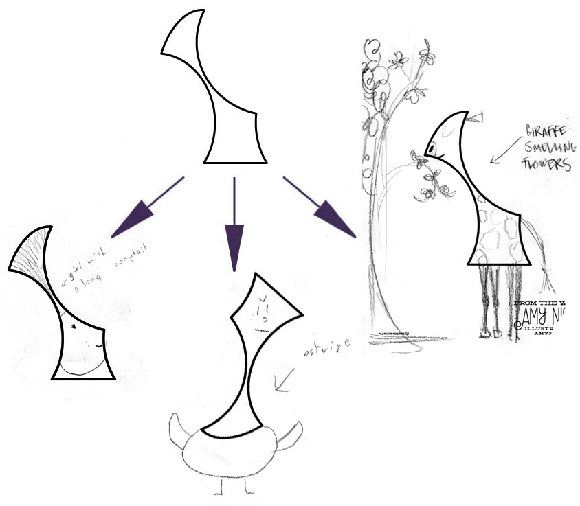 LEFT (GIRL WITH A LONG PONYTAIL), CENTER (OSTRICH), AMY's ON RIGHT (GIRAFFE SMELLING FLOWERS)