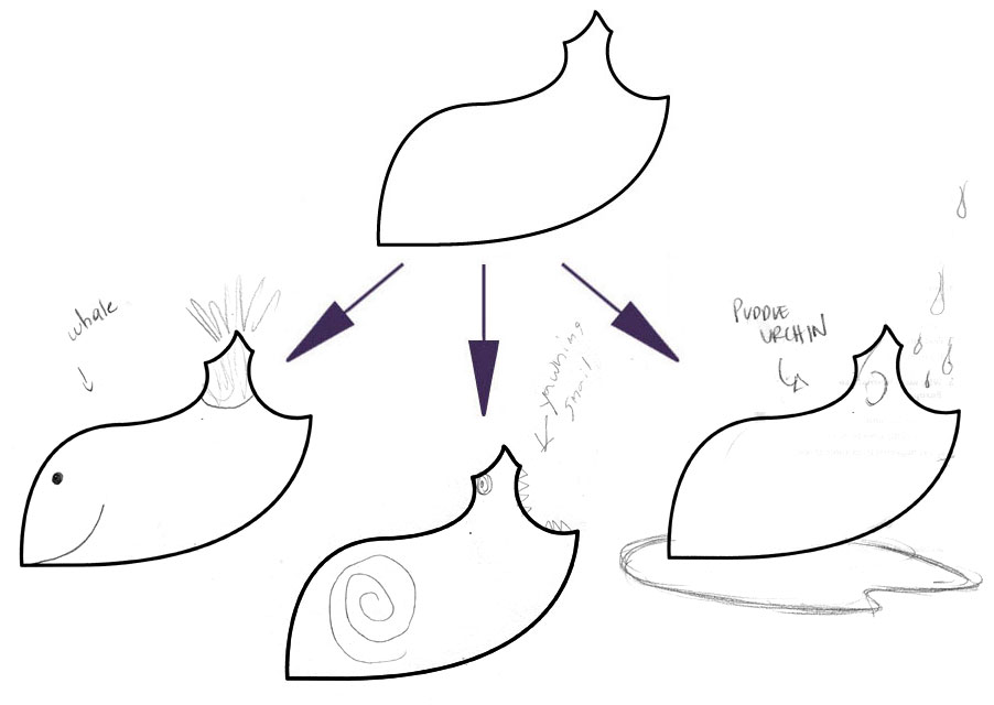 LEFT (WHALE), CENTER (YAWNING SNAIL), AMY's ON RIGHT (PUDDLE URCHIN)