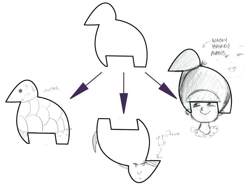 LEFT (TURTLE), CENTER (UPSIDE DOWN BULL), AMY's ON RIGHT (WACKY HAIRDO AWARDS)