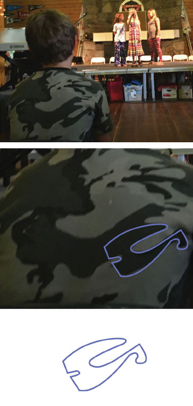 Looking back at pictures I noticed this camo shirt was in front of me during a talent show. I picked one particular shape and edited!