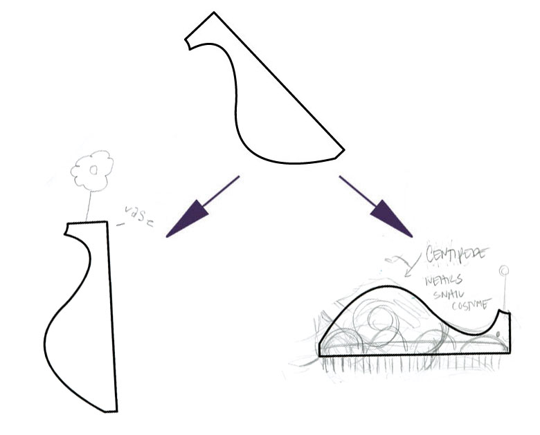 ANNA'S LEFT (VASE), AMY'S RIGHT (CENTIPEDE DISGUISED AS A SNAIL)