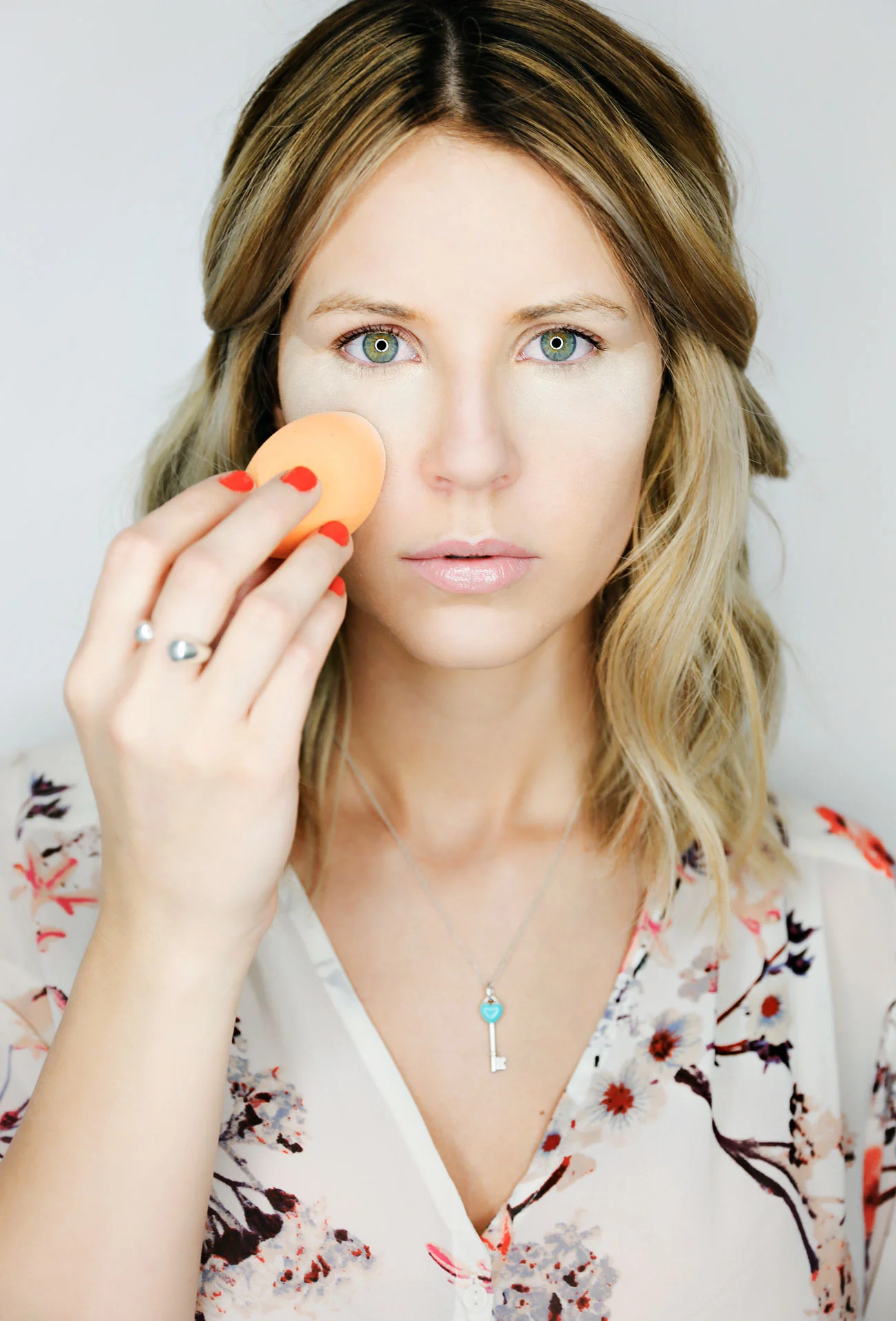 I like to use a dry beauty sponge by Real Techniques (dupe for the Beauty Blender), get some powder on the sponge and apply it to your under eyes. Be sure that there are no creases under your eyes before you set it with powder. After 5+ minutes, use a fluffy brush and wipe off any extra powder.