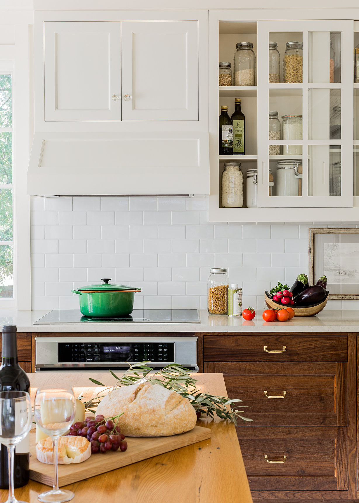  Cambridge Kitchen, walnut and painted cabinetry, antique oak on island top.    