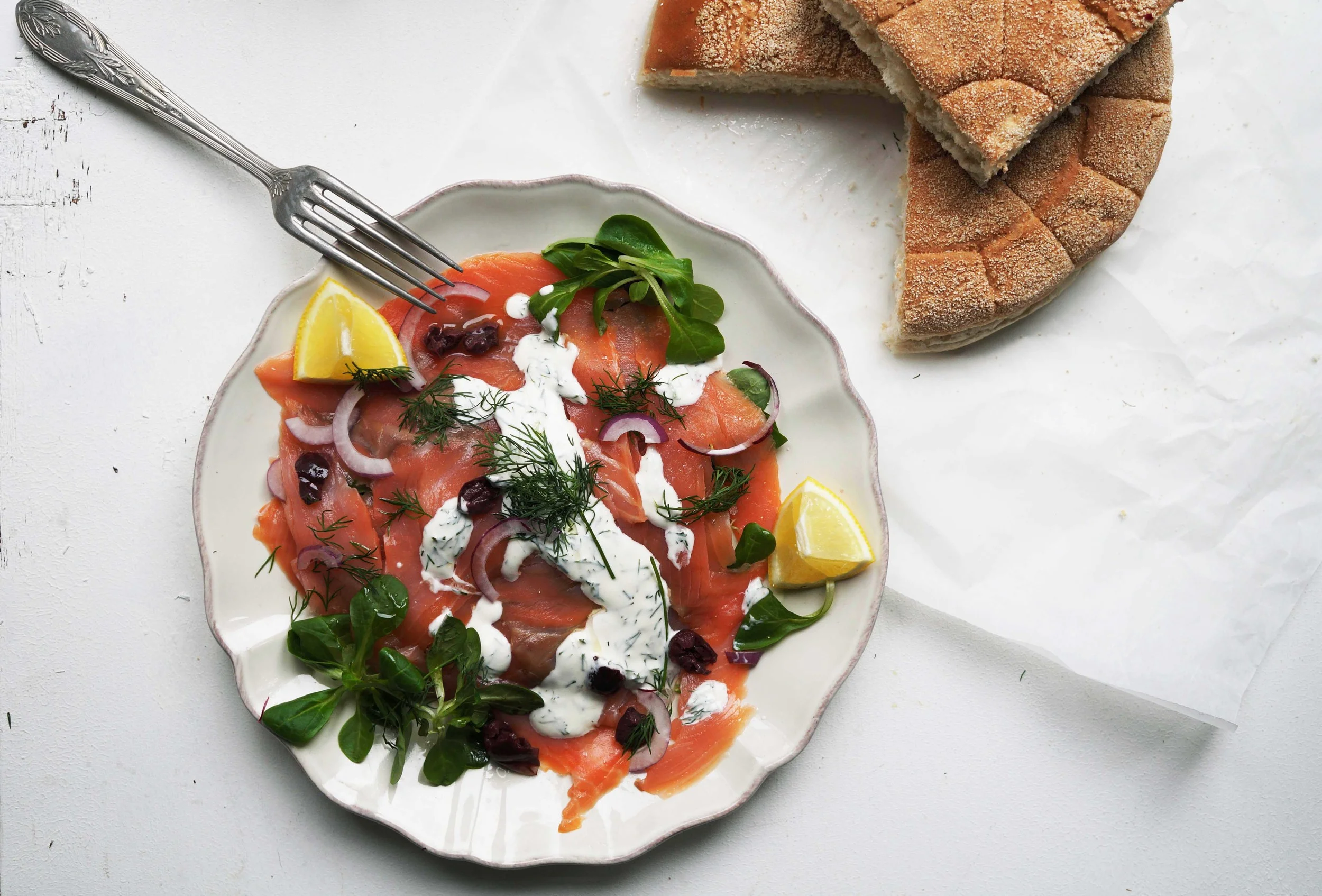 Zalm carpaccio + romige dille dressing