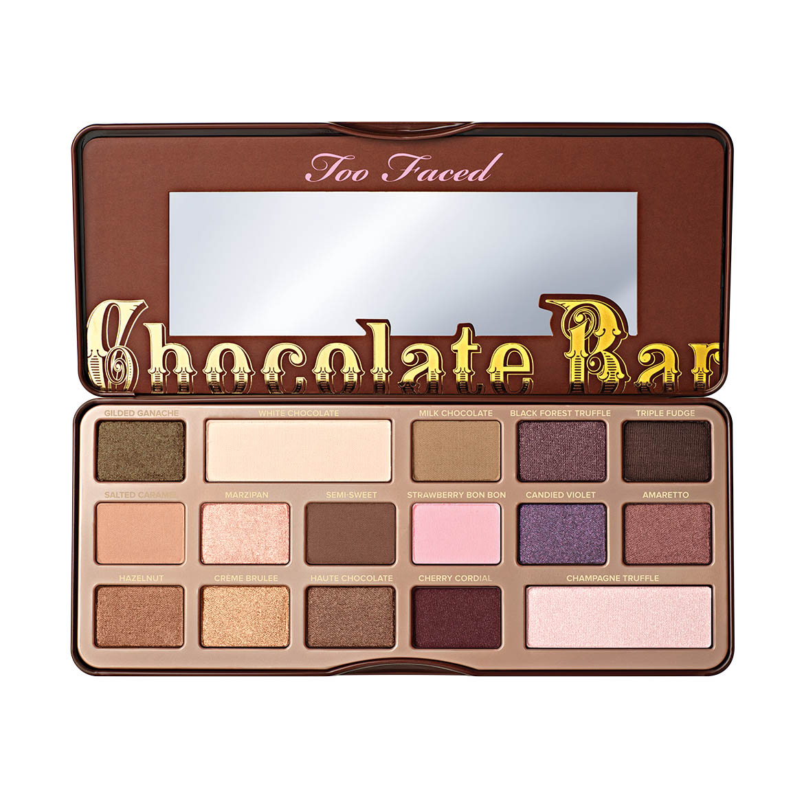 Two Faced Chocolate Bar experience begins as soon as you open the palette and the smell of sweet chocolate envelops you. The eye shadows are pigmented with pure, antioxidant-rich cocoa powder and includes 16 matte and shimmer shades of natural browns, delicate pinks and luscious plums. Includes Too Faced signature how-to Glamour Guide with three looks to get you started.
