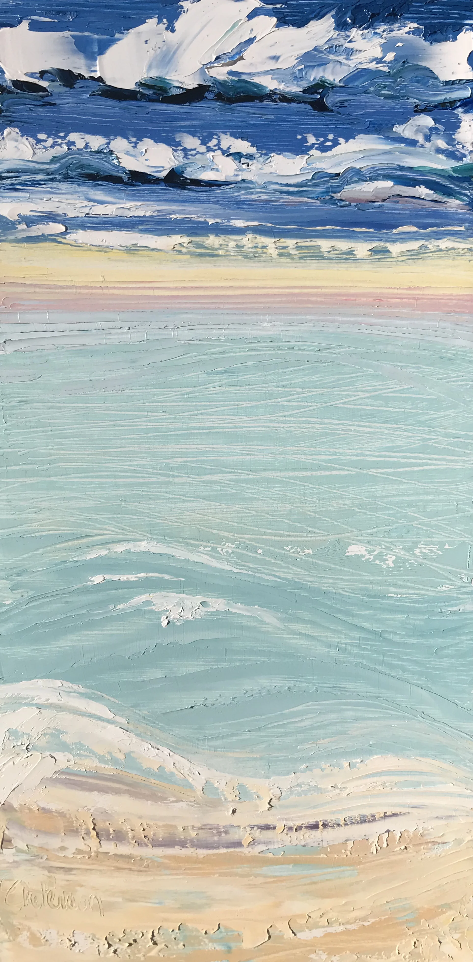 SOLD "Sunset Shore" 12x6 inch Oil on Wood