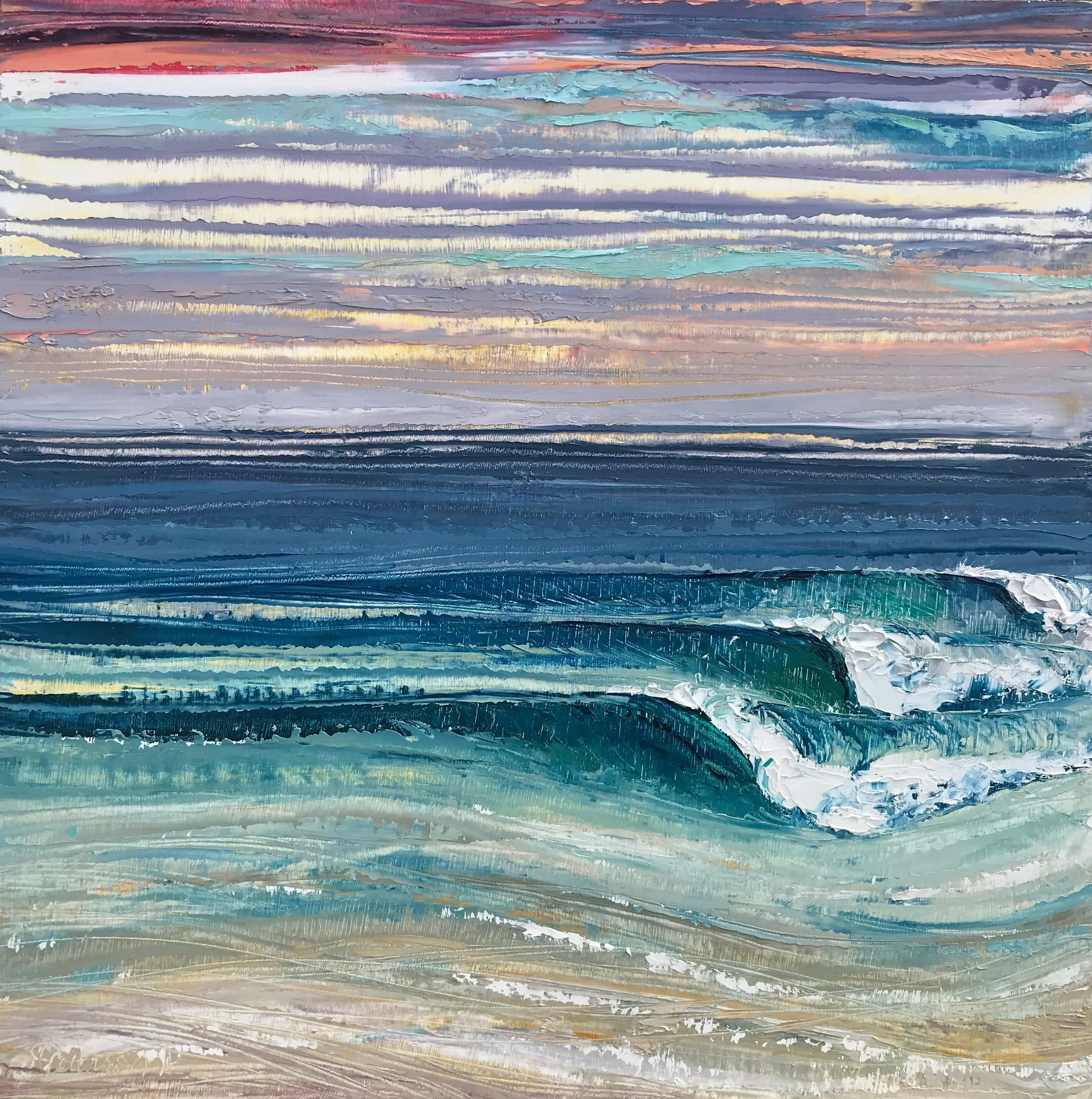 SOLD "Sunset Set" 16x16 inch Oil on Wood