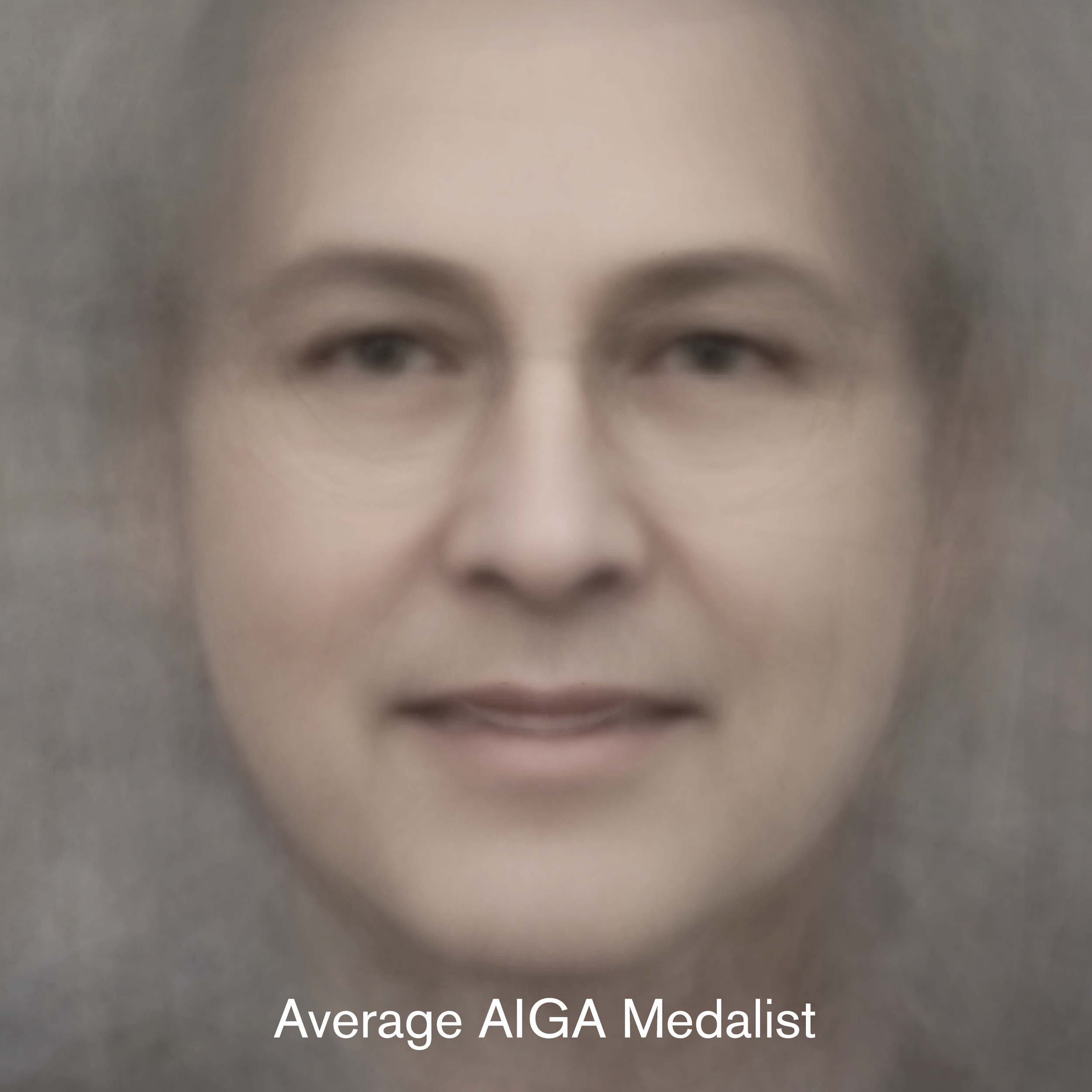 The source for this AIGA Average Medalist image is from AIGA.org on October of 2018. It uses 107 front facing images of medalists. 43 images were taken out due to low res/not front facing.