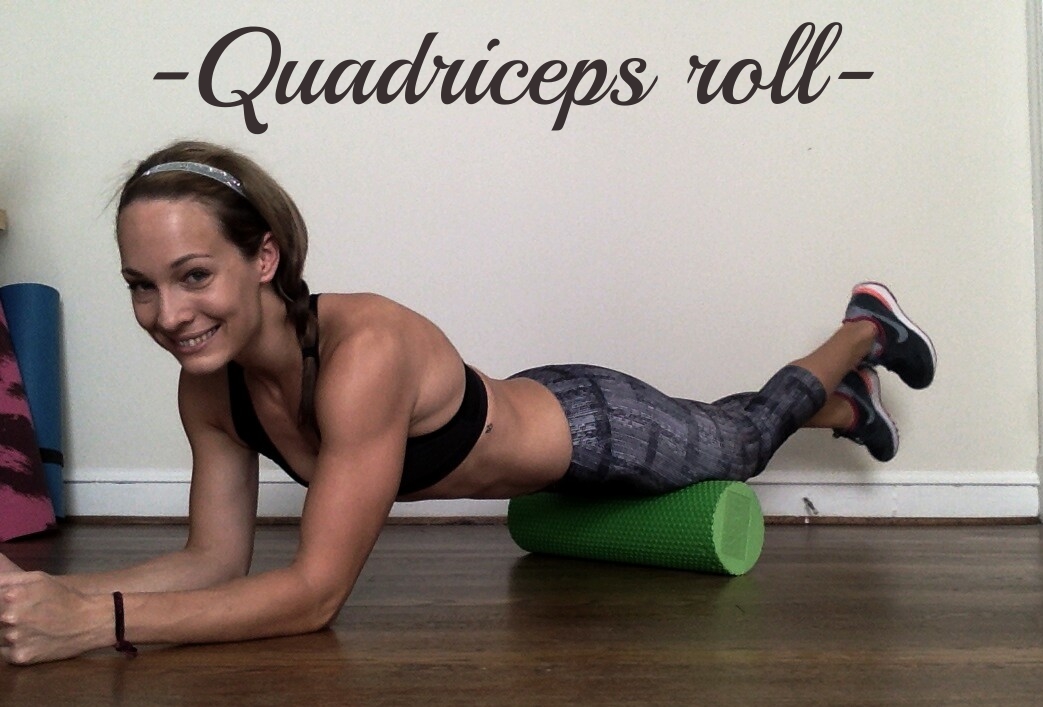 With foam roller positioned above your knees (or one knee) roll your body until the roller reaches the top of your thighs. Then roll back and forth.