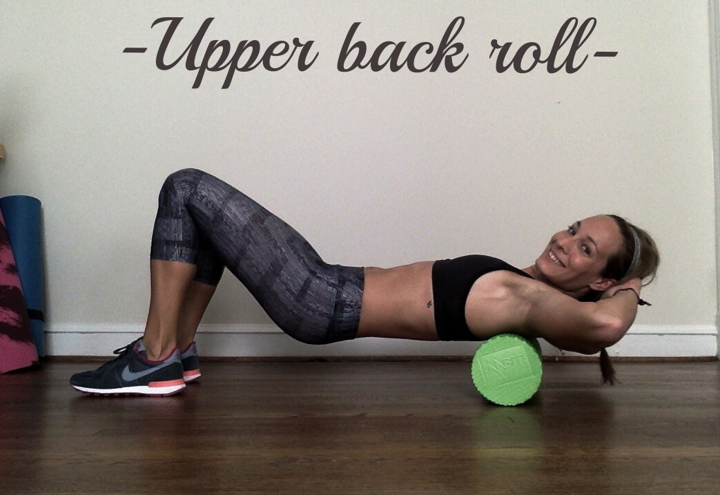 Place foam roller under your mid-back, at the bottom of your shoulder blades and roll forward, just a couple of inches, Then, roll back. 
