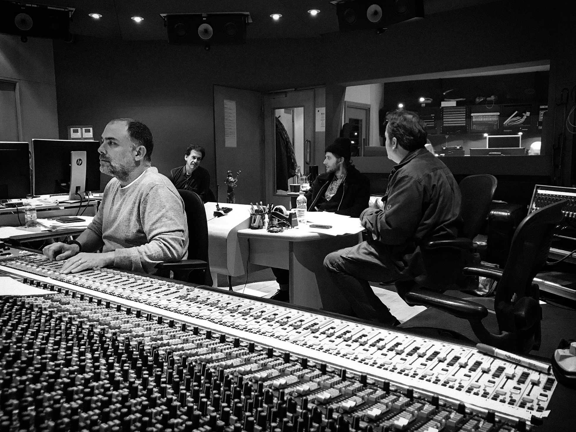 L to R: Chris Fogel, Score Recording & Mixing Engineer; Ron Webb, Music Editor; Ludwig Göransson, Composer; Steve Durkee, Marvel Score Supervisor. Photo credit: Joseph Shirley