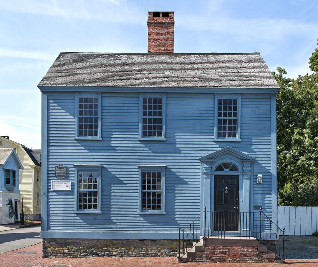 The Thomas Townsend House painted in a bright colonial blue circa 1735.