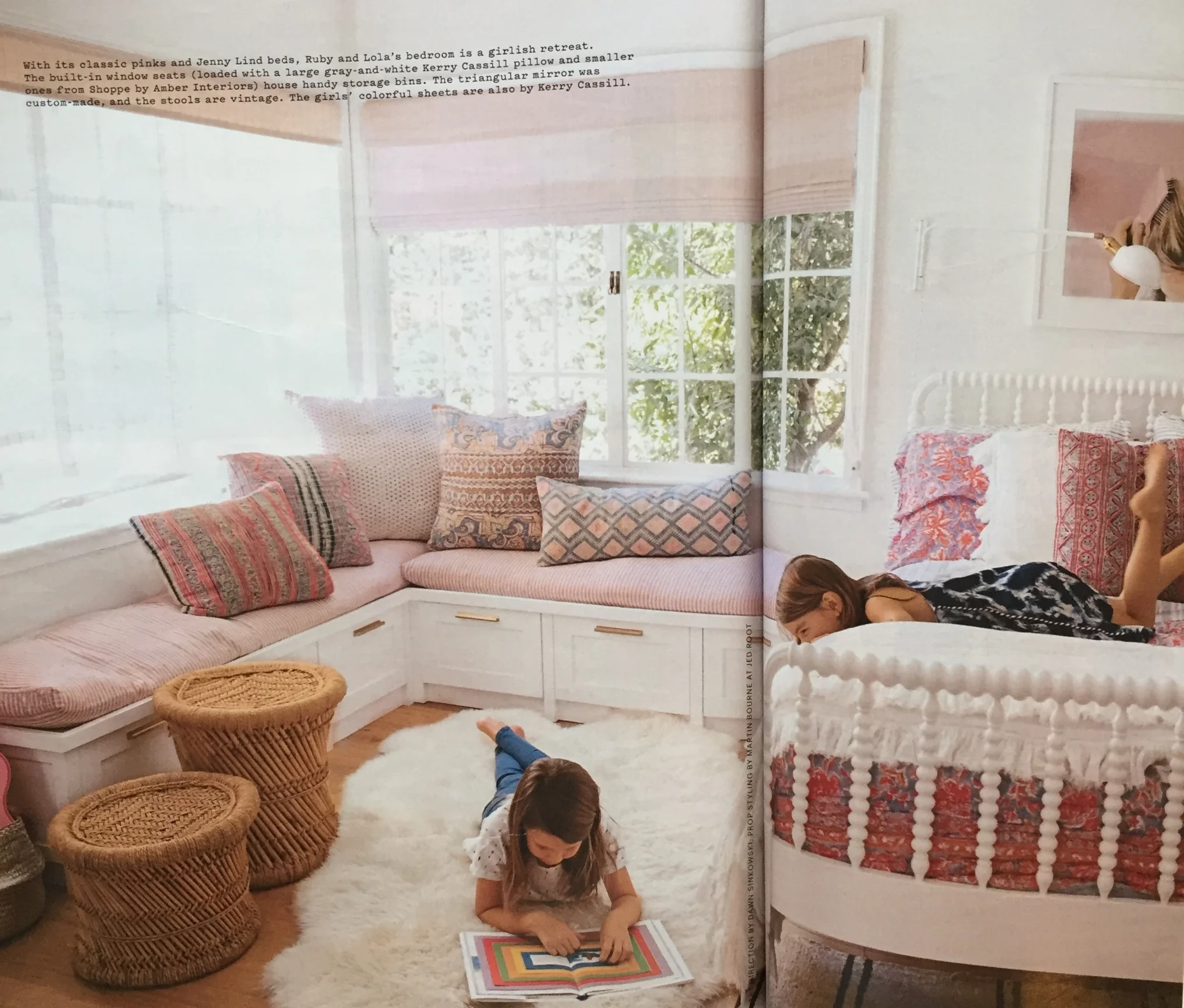 The daughter's room is pretty in pink, but feels sophisticated and like a room they can grow into.