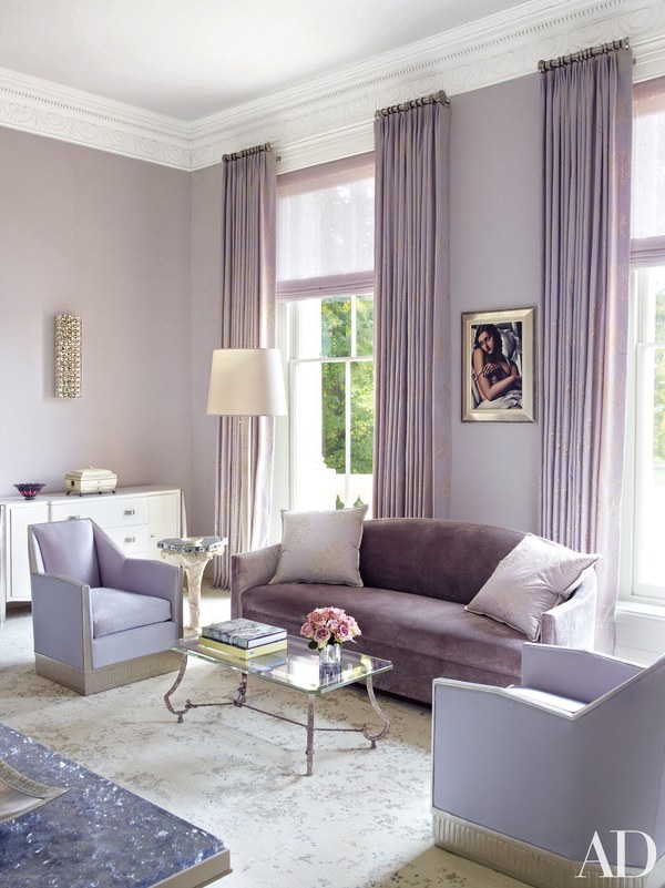 This super sophisticated and monochromatic room feels so feminine. Can you believe the is someone's office space?! I mean wow. Image via Architectural Digest
