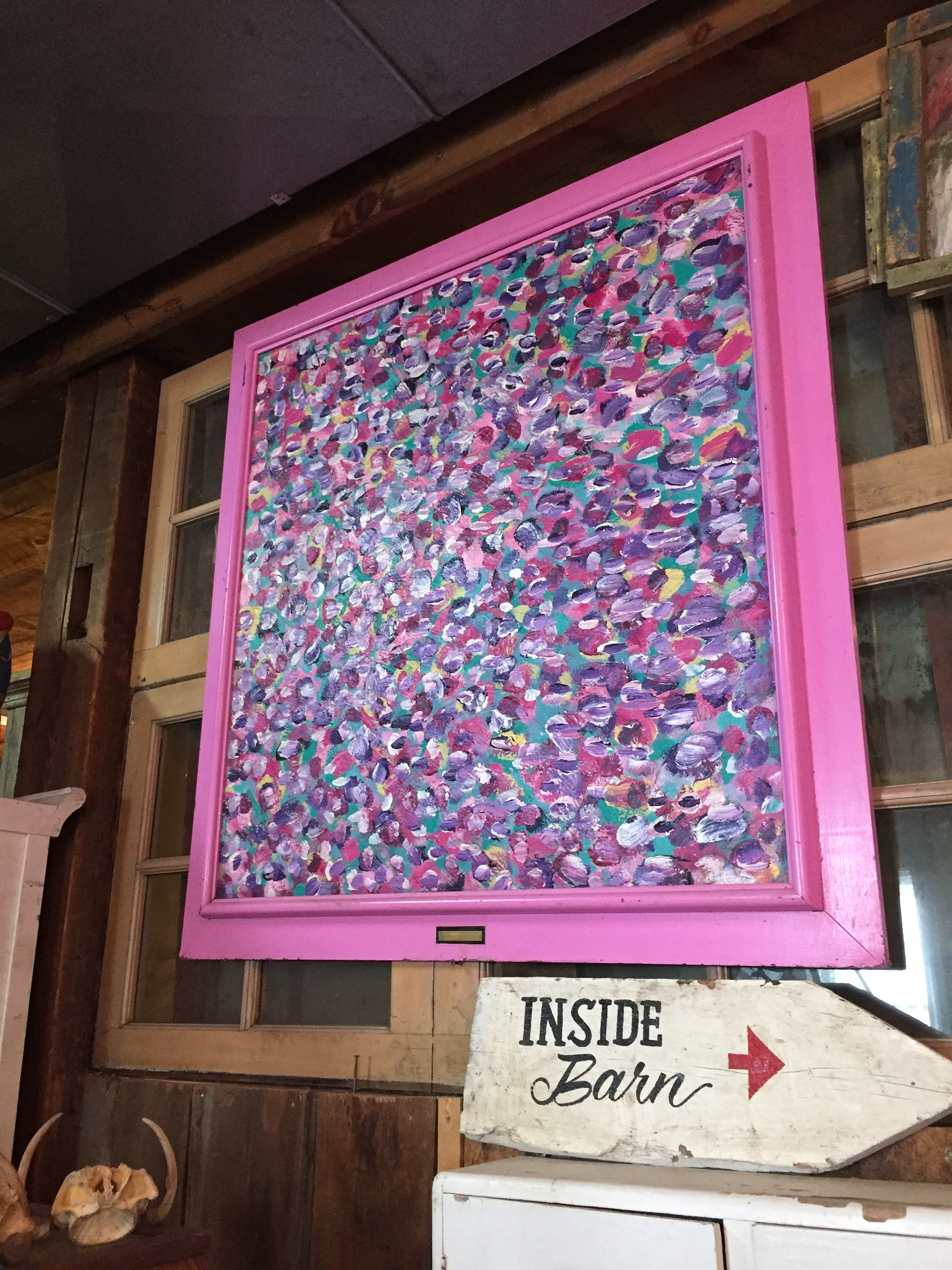 Take the frame away and this little painting would be fun in a girls room or bathroom. But the frame has to go.