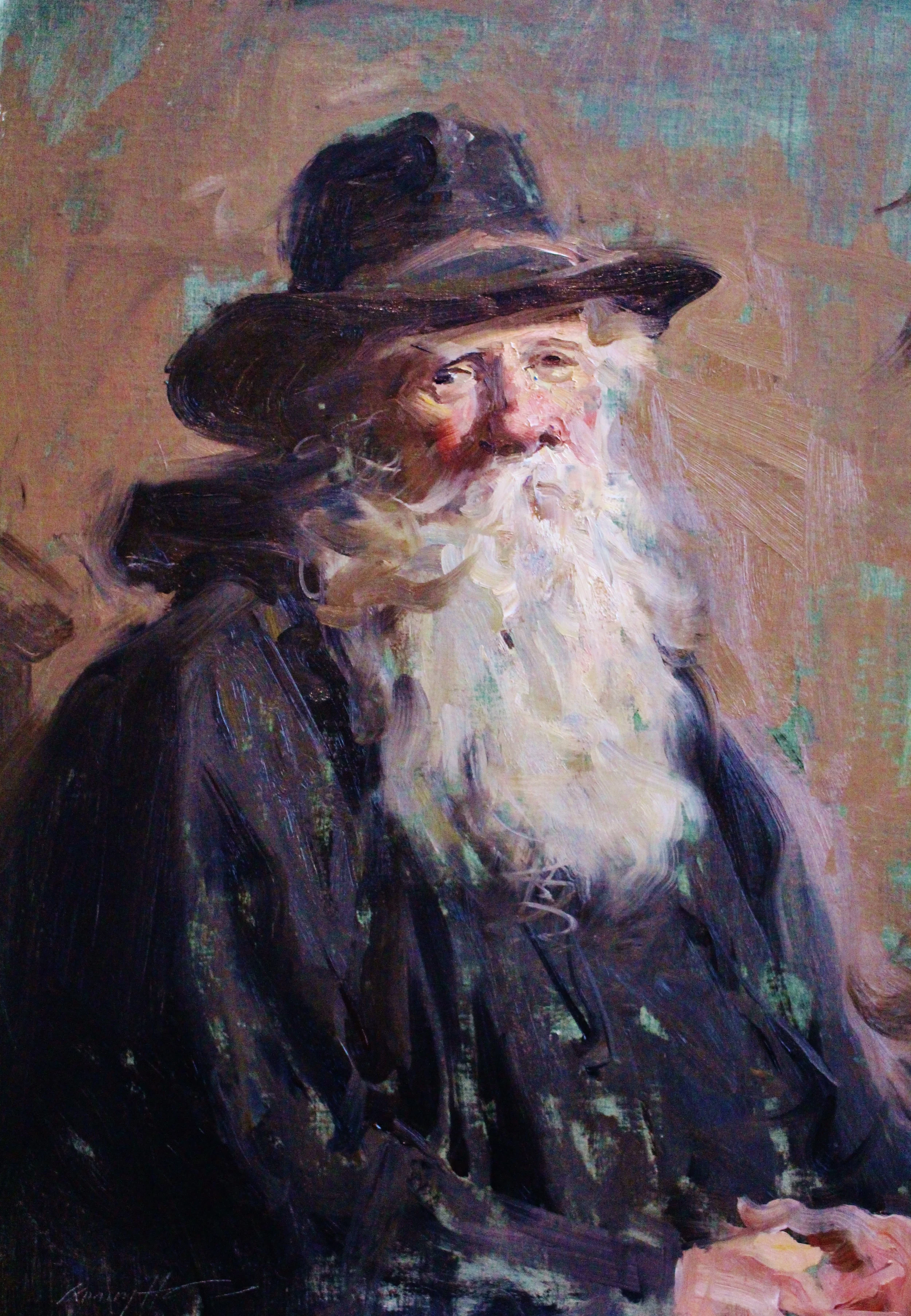 This is one of the studies produced by Quang Ho during the conference. Quang Ho is always my most favorite to watch because it seems like the painting just manifests from nowhere. Look at those beautiful "Rembrandt Hands." Quang actually said "Hm maybe I'll do like Rembrandt hands on him" and made about 12 strokes and there they were. Something that I loved that Quang repeated from David Leffel was that "my brush never touches the canvas." Meaning that only the paint on the tip of the bristles should touch the canvas, and making it all about making strokes with juicy paint, not just scrubbing around with the brush.