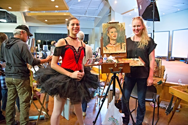 With my ballerina during the face-off alla prima portrait painting event. Photo credit: Debbie Slangal
