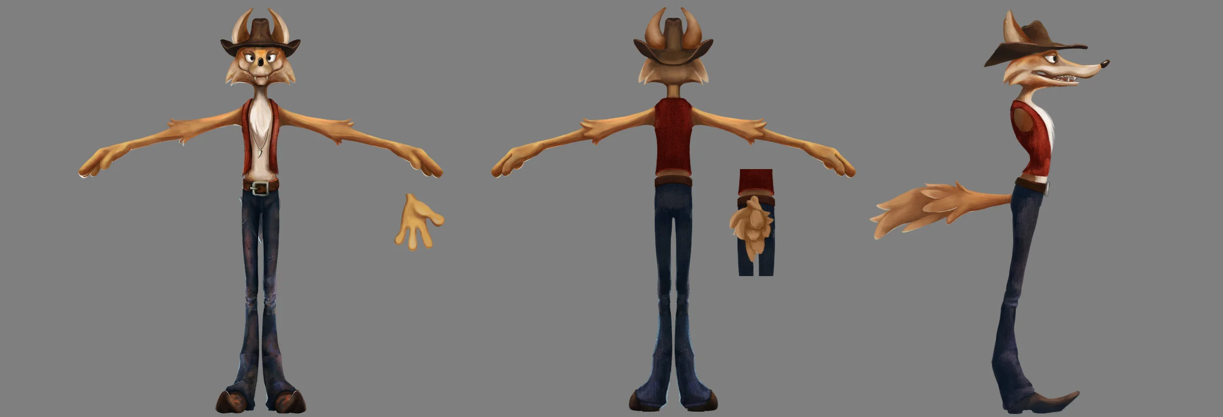 Coyote character design by Patricia Nardi,3D model by Benny Gentry, texture paintover by Cindy Lee.