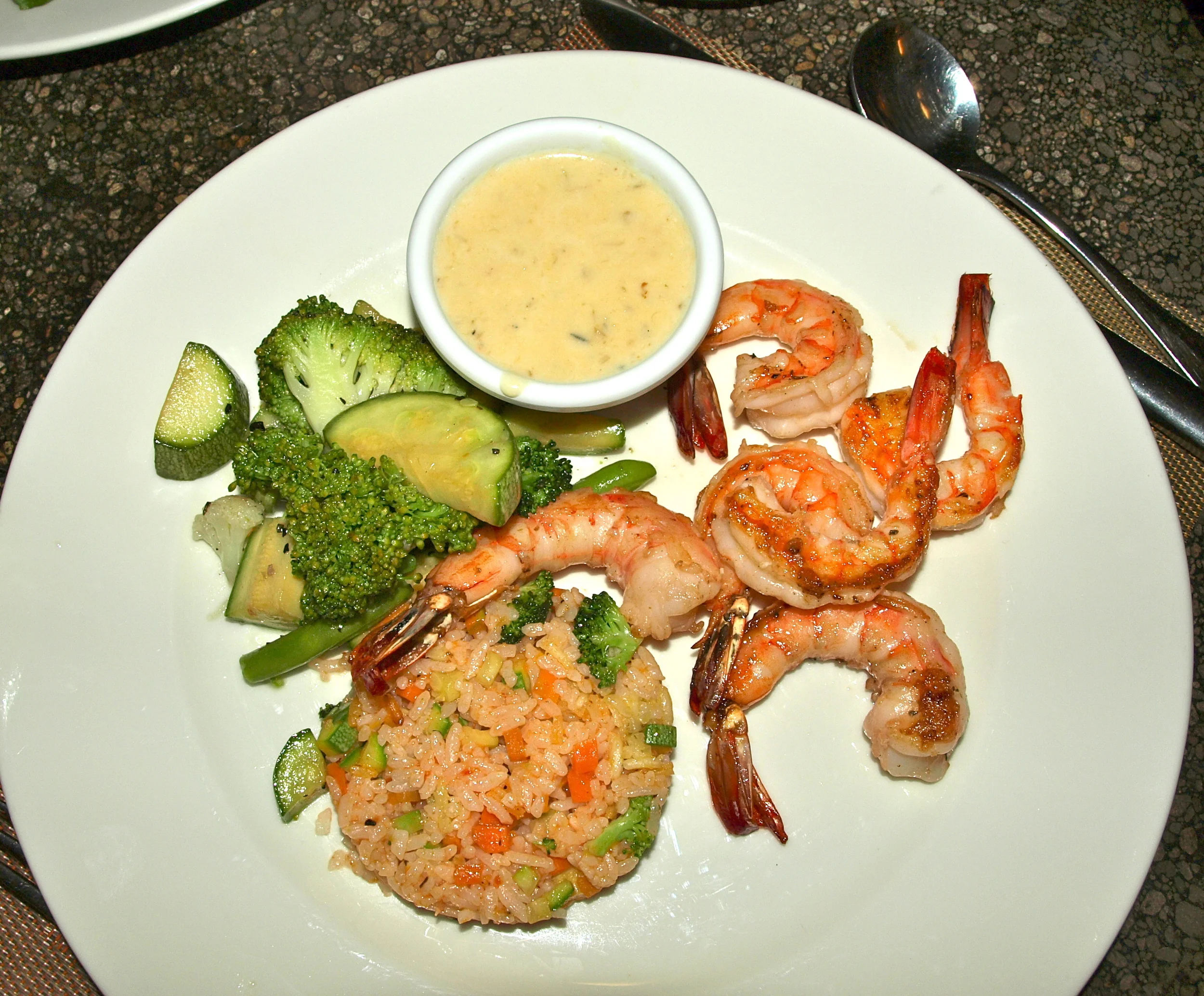     The Bistro   —Pueblo Bonito, Emerald Bay.   This was our favorite of the Emerald Bay restaurants. We sat outside on the veranda with a night-time view of the pool. Both the steak and the shrimp entrees were well prepared and the service was impec