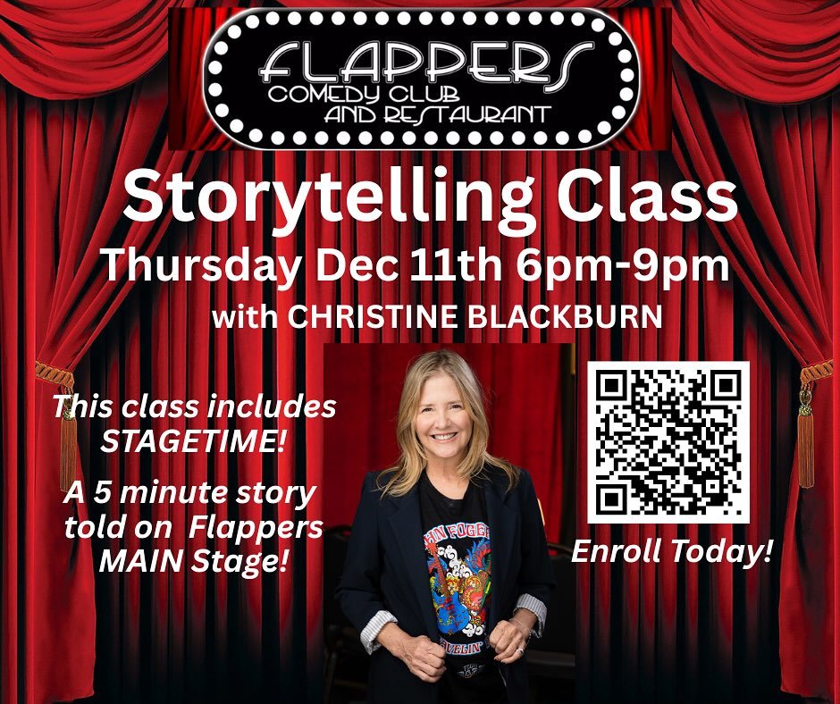 This THURSDAY come down to @flapperscomedy @flappersuniversity and let&rsquo;s work on your STORY!! Classes from 6 PM to 9 PM and it includes a set in the main room! #Storytelling #Comedy #ComedySchool #StorytellingSchool